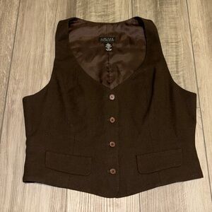 Women’s dark brown limited button up vest 100% wool size Large
